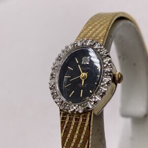 Vintage Elgin Authentic Diamond Gold Tone Watch Works New Battery